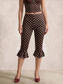 Sinnesro Women's Printed Simple Pants For Daily Wear Ruffle Pants Striped Pants Women's Capris - Brown - View 5