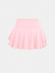 SHEIN 女童柔软舒适纯色休闲裙 - 粉色 - 查看 2