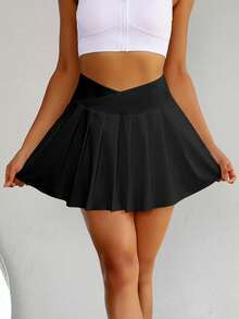 Sirith Tennis Skirt Golf Skorts High Waisted With Pockets Inner Shorts Wide Waistband For Athletic Skorts Sports Running Pickleball Athletic Skirt - Black - View 6
