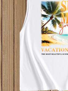 Manfinity RSRT Men Casual Summer Vacation Style Coconut Tree Beach Tank Top And Shorts Set, Holiday - Multicolor - View 2