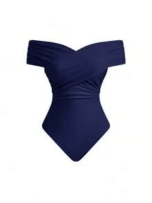 Swim Oasis 女款可愛交叉露肩套裙套裝，適合夏季度假 - 藍色 - 查看 4