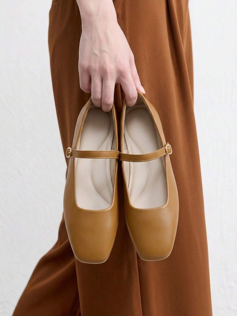 CUCCOO BIZCHIC Zapatos planos de unicolor, cómodos y de moda, adecuados para el uso diario en primavera - Color café - Ver 1