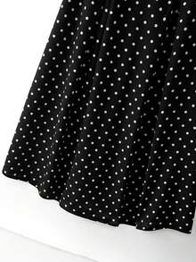 SHEIN Franclia 女士梭织波点圆领短袖A字优雅长款夏季连衣裙 - 黑色 - 查看 3