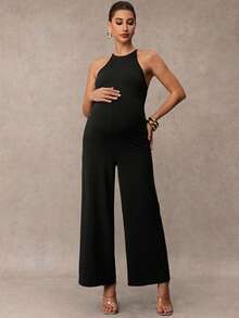 MaterniChic Maternity Wear, Maternity Jumpsuits, Summer Black Maternity Jumpsuit, Simple Yet Elegant With A Cutout Back - Black - View 9