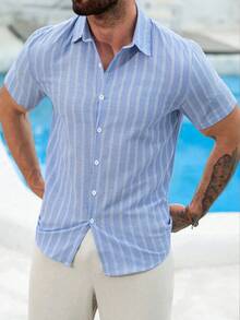 VENTUSAIL Plus Size Men's Casual Striped Vacation Shirt - Multicolor - View 3