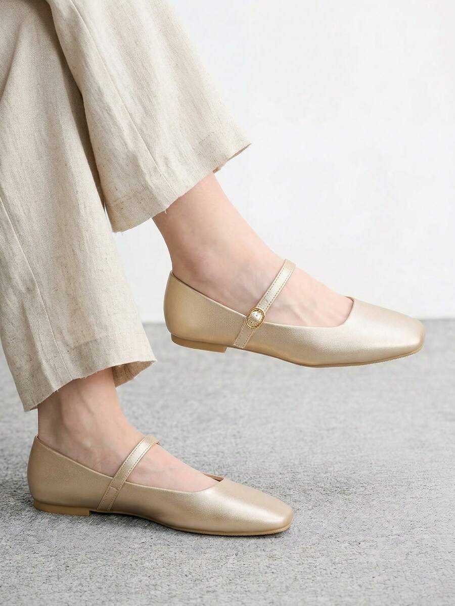 CUCCOO BIZCHIC Zapatos planos de unicolor, cómodos y de moda, adecuados para el uso diario en primavera - Oro champán - Ver 1