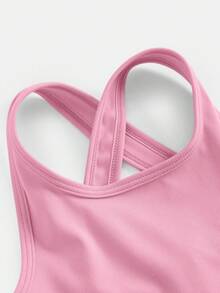 SHEIN 女童纯色针织修身无袖圆领休闲连衣裙运动服 - 粉色 - 查看 3