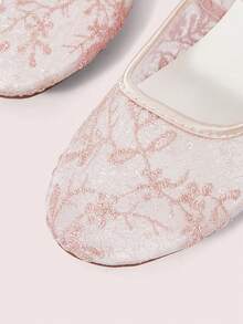 CUCCOO DOLLMOD Women's Shoes, Light Pink, Round Toe Dew Heel Closed Toe Sandals, Flower Embroidered Mesh Yarn, Sweet And Cute, Comfortable, Soft And Breathable - Branches - Powder - View 4