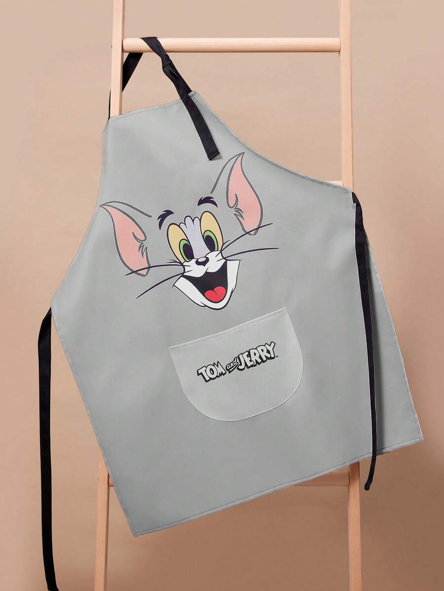TOM & JERRY X SHEIN 1 件可爱猫咪图案围裙,男女皆宜,适用于烘焙、厨房活动、清洁,亦可作为礼物赠送。 - 灰 - 查看 1