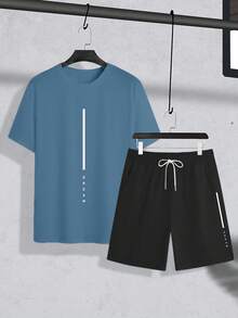 Manfinity Homme Men's Plus Size Casual Round Neck Short Sleeve T-Shirt & Shorts Set, Versatile For Summer, Holiday - Multicolor - View 2