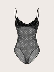 Comfortcana Bộ đồ liền thân ren chấm bi 2 mảnh dành cho nữ - màu đen - Xem 10