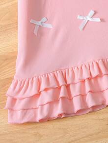 Elladie kids 女童休闲 Polo 领蝴蝶结装饰层叠荷叶边下摆短袖连衣裙 - 黃色 - 查看 7