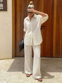 DAZY Autumn/Winter New Loose Casual Striped Women 2 Pieces Set - White - View 1