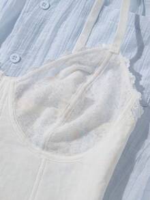 Myrelith French Floral Lace Camisole Bra, Fashionable Thin Seamless Wireless Undershirt - White - View 4