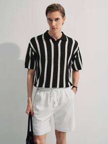 Manfinity CityGents 男士纯色抽绳腰带短裤，带口袋，适合夏季休闲穿着，假日休闲皆宜 - 白色 - 查看 7