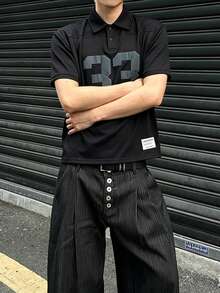 Sport MetroGents 男款數字印花短袖運動 Polo T恤,夏季,足球,健身房 - 黑色 - 查看 5