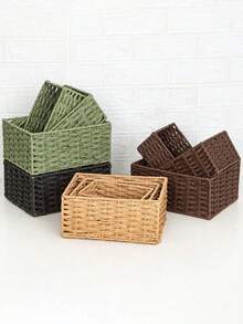 1/3PCS Retro Woven Multipurpose Storage Basket Entryway Desk Organizer Box For Snacks Cosmetics Home Use Home Decor Organization Storage Solution Gift - Coffee Brown - View 5