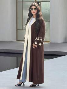 Al Najma 女款優雅端莊印尼菲律賓風 3D 花卉裝飾長袍婚禮夏季款 - 咖啡棕 - 查看 4