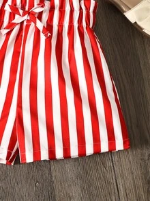 SHEIN 少女休閒可愛交叉掛脖美國國旗印花背心短褲兩件組 日 - 彩色 - 查看 7