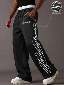 PAVTROS Men's Letter Print Drawstring Waist Casual Sweatpants - Multicolor - View 3