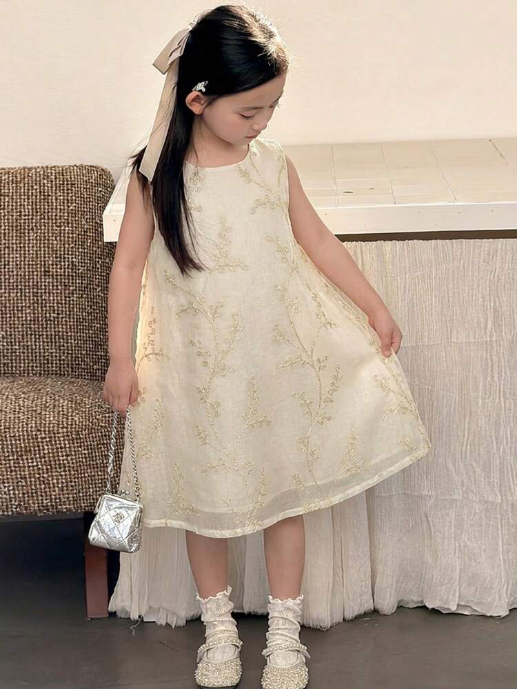 Young Girl Bow Decor Elegant Sleeveless Summer Dress