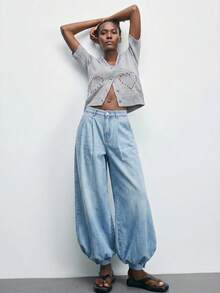 Maija Quần jeans nữ đơn sắc tối giản mặc hàng ngày - Màu xanh lam - Xem 5