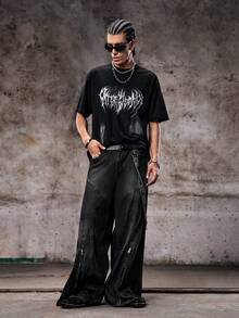 Skyrend Men's Simple Fashion Casual Everyday Wear Denim Jeans Street Hang Out Going Out, Grungeemo - Black - View 3