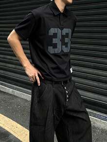 Sport MetroGents 男款數字印花短袖運動 Polo T恤,夏季,足球,健身房 - 黑色 - 查看 7