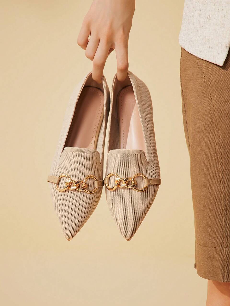 CUCCOO BASICS Women Shoes Fashion Apricot Knitted Material Comfortable Breathable Loafer Shoes Commuting Dating Party Shopping Party Holiday Vacation Women Flat Shoes Women Shoes