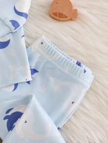 Cozy Pixies 婴儿/幼儿粉蓝海豚鲸鱼印花长袖上衣和裤子套装，弹力休闲装，长袖套头衫搭配松紧腰裤子，海洋图案，适合所有季节 - 彩色 - 查看 6