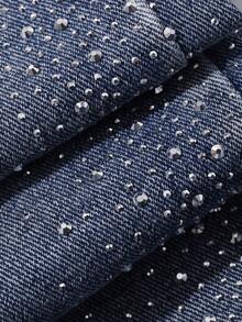 DAZY Distressed Washed Rhinestone Decor Casual Vacation Wide Leg Jeans For Women - Blue - View 6