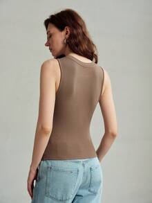 MOTF PREMIUM SLIM FIT ROUND NECK TANK TOP - Brown - View 4