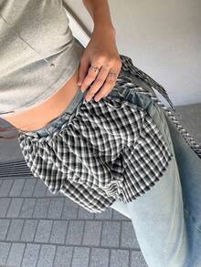K-Vae Plaid Patchwork Flared Skirt | Sweet And Cool Layered Style, Versatile Piece With 3D Pleats - Black and White - View 7