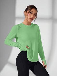 Eassivo Eassivo 女士休闲运动纯色圆领长袖T恤 - 薄荷綠 - 查看 5