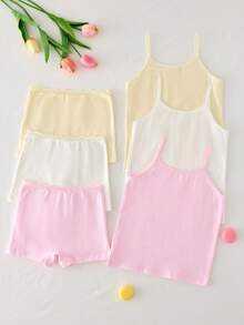 Elladie kids 6件套少女基础款甜美简约蕾丝花边吊带背心和蕾丝花边平角裤内衣套装 - 彩色 - 查看 2