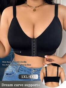 SHEIN Plus Size Women Front Closure Bra - Black - View 5