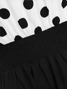 SHEIN CURVE+ Plus Size Women's Elegant French Style Polka Dot Contrast Color Button Short Sleeve Dress - Black and White - View 4