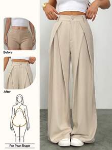 Vivamere Women's Suit Wide Leg Pants With Pleated Detailing ,Petite Women - Khaki - View 11