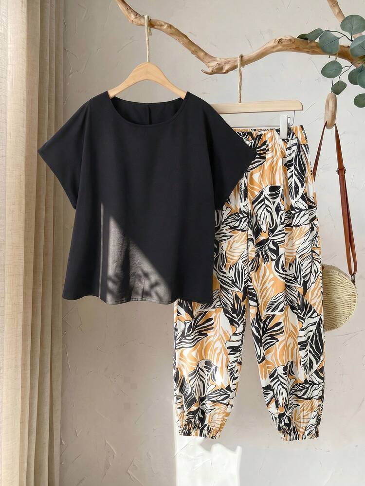 Plus Size Crew Neck Short Sleeve Casual Summer Comfortable 2 Pieces Set Beach Outfit For Women