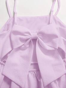 SHEIN Girlism Vestido de tirantes finos con lazo decorativo en la espalda de unicolor para niña preadolescente - Púrpura malva - Ver 4