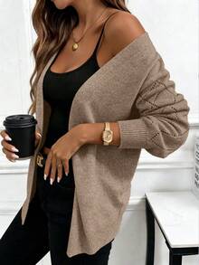 Louniche Light Peach Casual Loose Fit Long Sleeve Knit Cardigan, Commuting Style, Spring/Autumn - Khaki - View 5