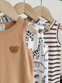LMoss Kids 3pcs/Set Baby Unisex Solid Color Soft Knit Sleeveless Romper Set - Multicolor - View 5