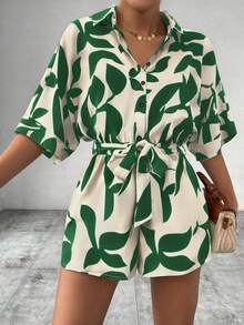 EMERY ROSE Women's Batwing Sleeve All-Over Print Belted Casual Jumpsuit - Multicolor - View 5