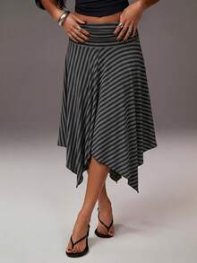 Athîral Women's Striped Casual Asymmetric Hem Skirt, Summer - Multicolor - View 5