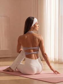 Eassivo Áo tank top nữ dáng ngắn xếp ly, kiểu racerback, thích hợp cho yoga và chạy bộ. - Xám - Xem 4