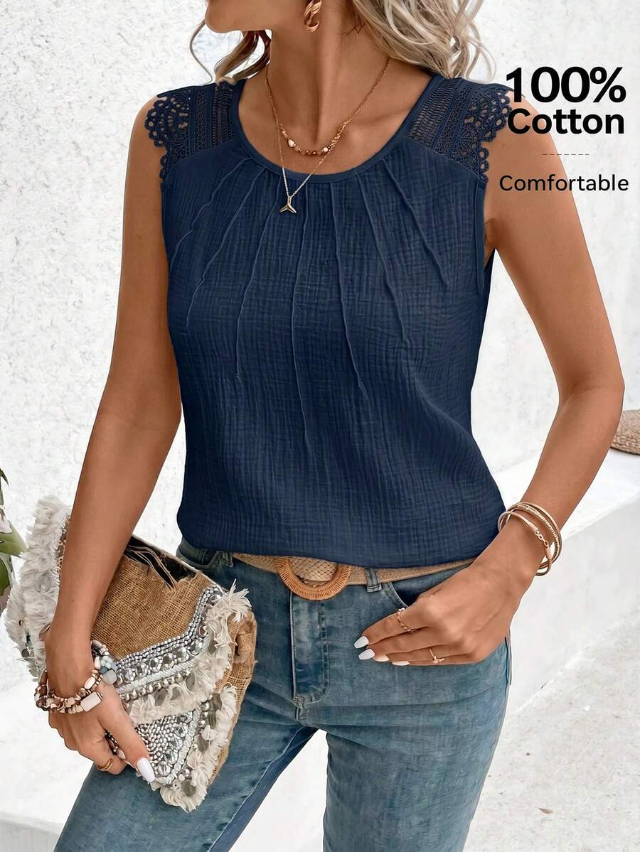 SHEIN Frenchy Women's Lace Textured Shoulder Blouse Elegant