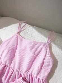 SHEIN 2件組青少年女孩時尚新款春夏休閒雪紡櫻桃數位印花吊帶上衣與數位印花鬆緊腰短褲，日常/度假穿搭 - 粉色 - 查看 3