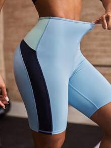 Powerista Conjunto Esportivo Feminino com Top de Manga Curta Colorblock e Shorts - Verde Menta - Visão 4