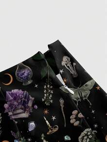 ROMWE Gothic Hippie Butterfly & Moth Sun Moon Star Dark Mysterious Forest Print Mini Skirt With Side Slit For Women - Black - View 3