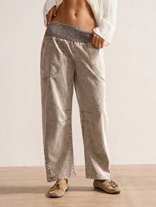 Bohemela Plus Size Casual Washed Denim Effect Pants Fall - Mocha Brown - View 3